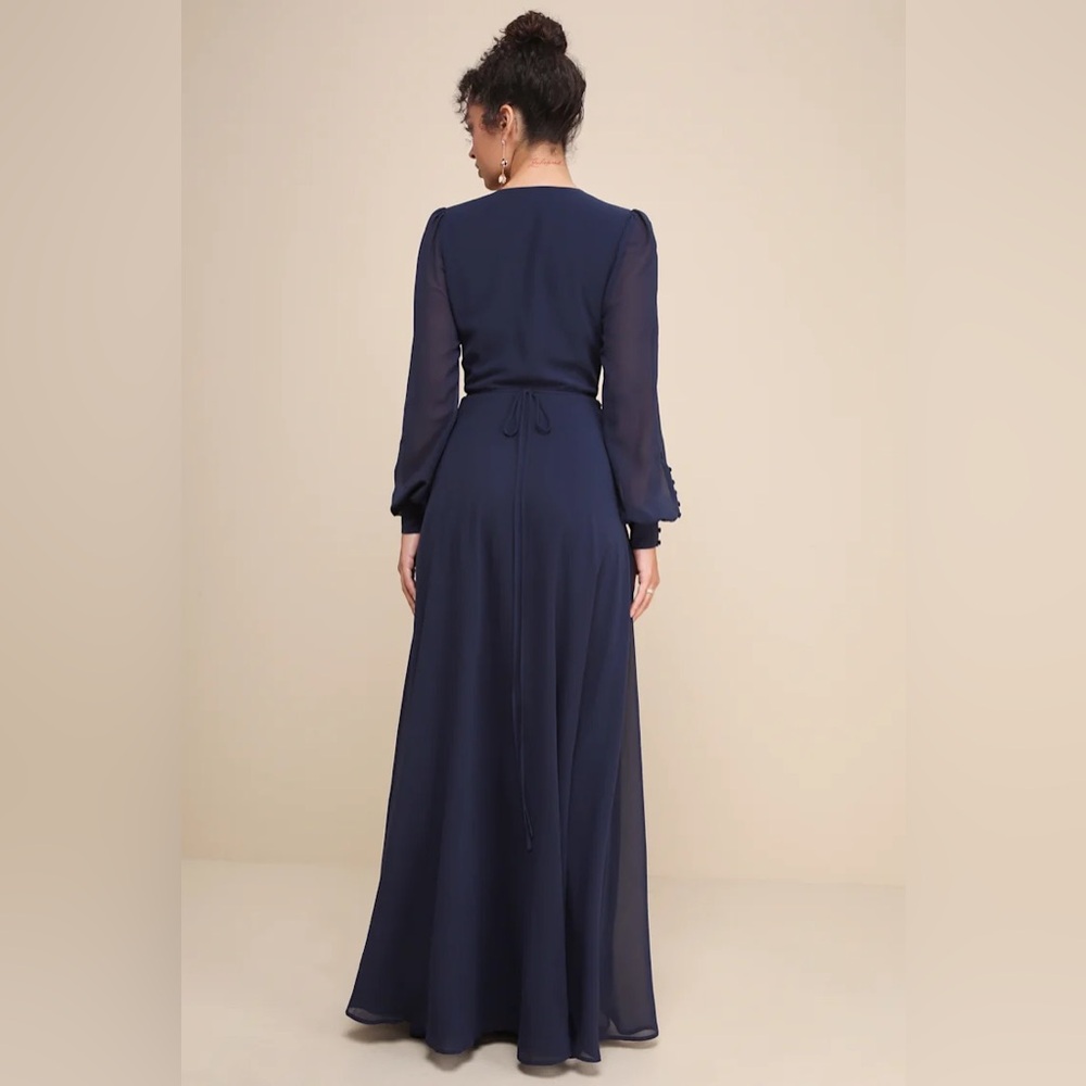 New Lulus My Whole Heart Dark Navy Blue Long Sleeve Wrap Dress Size XL - Picture 2 of 4